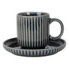 Tasse à thé et sous-tasse en grès rayé bleu 20cl - Carla