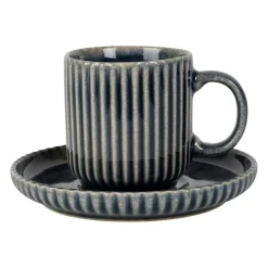 Tasse à thé et sous-tasse en grès rayé bleu 20cl - Carla
