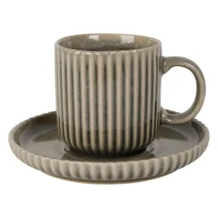 Tasse à thé et sous-tasse en grès rayé gris 20cl - Carla
