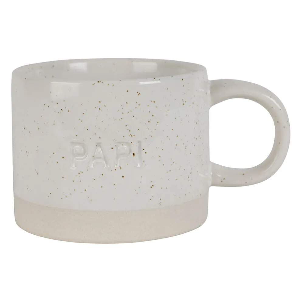 Tasse à thé papi en grès écru moucheté 30cl - Famille