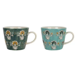 Tasse à thé x2 en grès turquoise et émeraude 35cl - Vencia