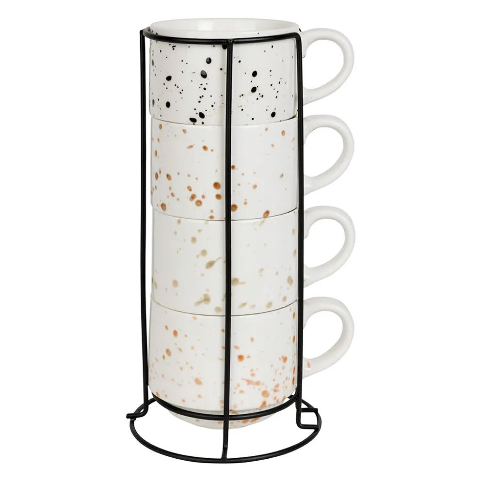 Tasse à thé x4 en porcelaine moucheté blanc avec support 25cl - Epura