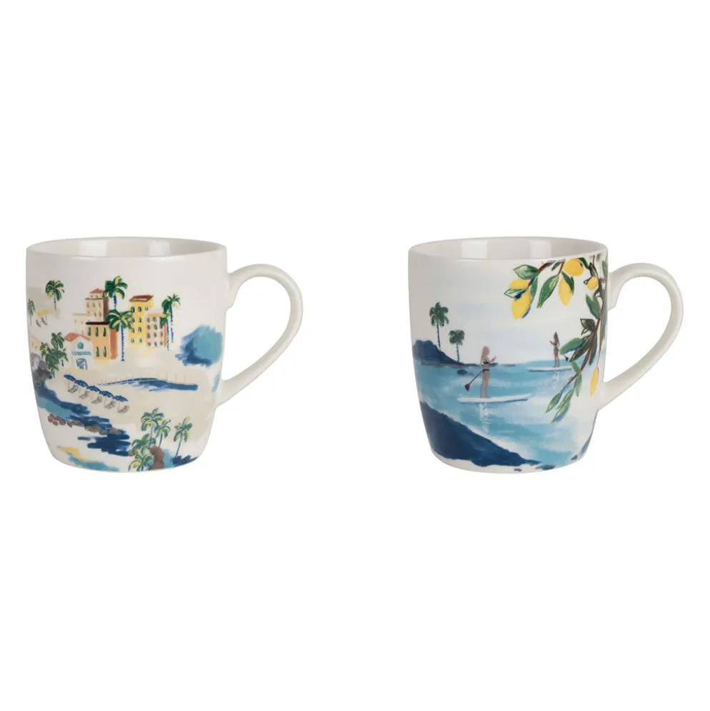 Tasse à thé x2 en porcelaine bleu et jaune 35cl - Medi