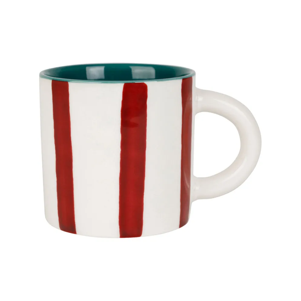 Tasse en grès rayée terracotta, blanc et intérieur émeuraude 17cl - Alaria