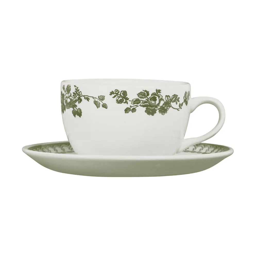 Tasse et sous-tasse en faïence vert 23cl - Faustine