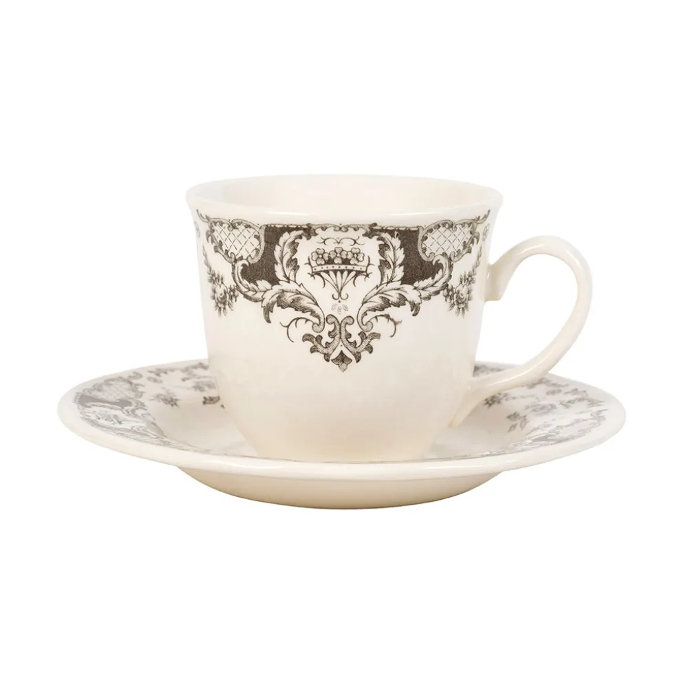 Tasse thé et sous-tasse en faïence gris - clothilde