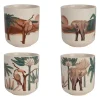 Tasses à café x4 en grès brun et vert 10cl - Somptua