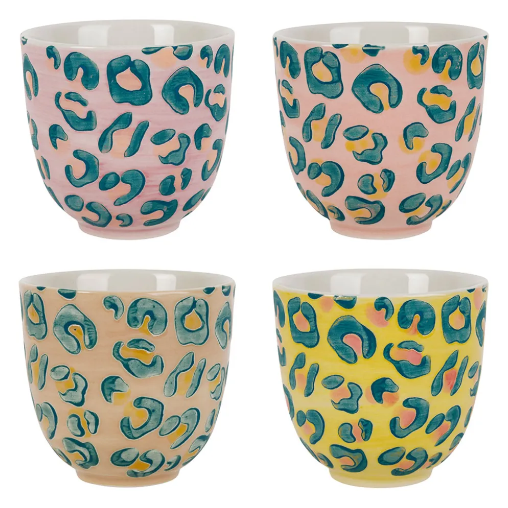 Tasses à café x4 en grès léopard multicolore 15cl - Jungle pop