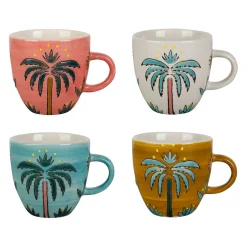 Tasses à café x4 palmiers en grès multicolore 8cl - Palmisol