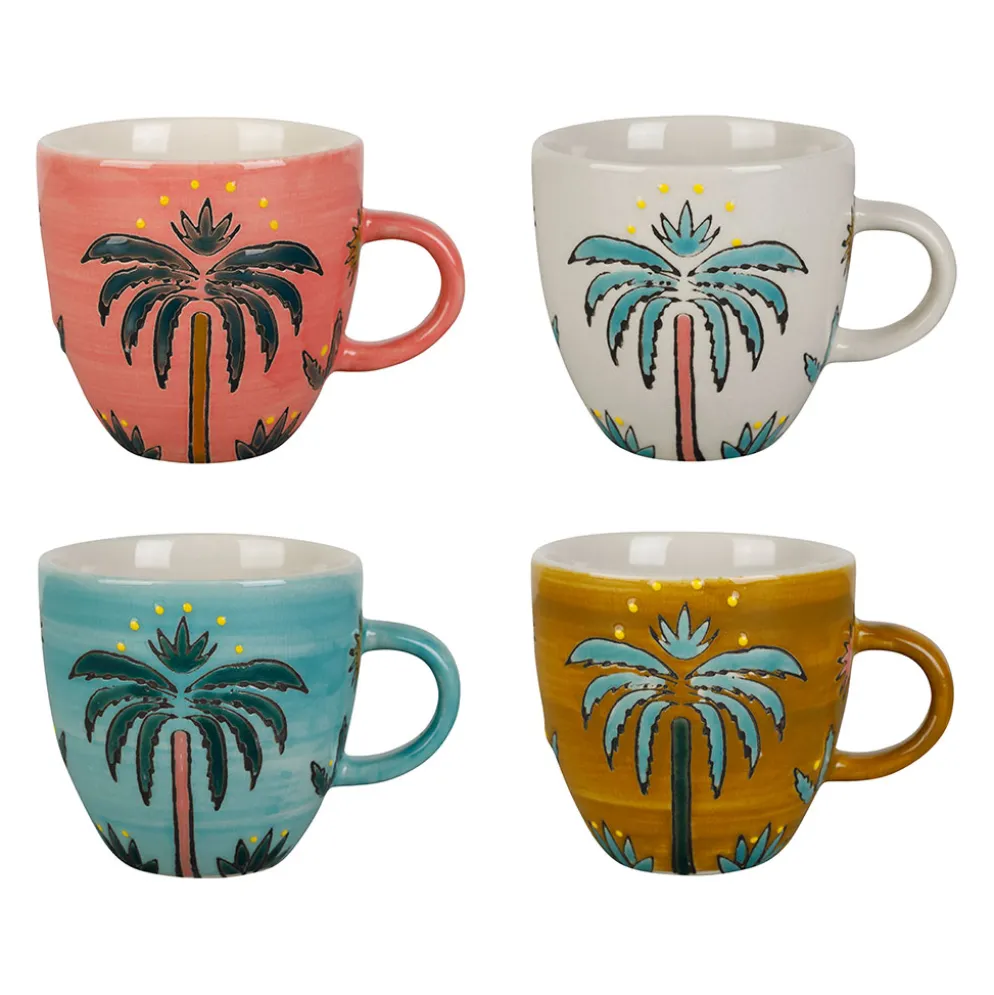 Tasses à café x4 palmiers en grès multicolore 8cl - Palmisol