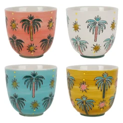 Tasses à café x4 palmiers en grès multicolore 15cl - Palmisol