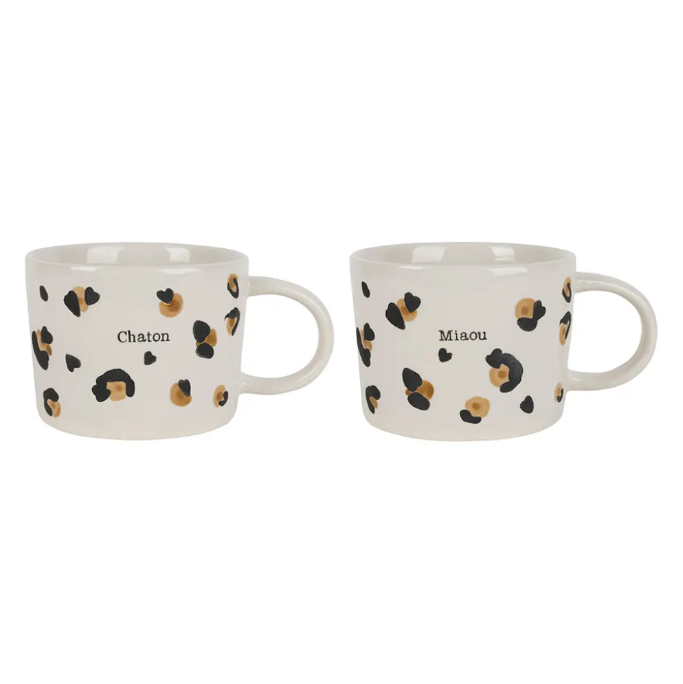 Tasses à thé x2 en grès léopard brun et noir 30cl - Mini fauve