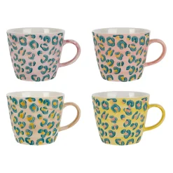 Tasses à thé x4 en grès léopard multicolore 30cl - Jungle pop