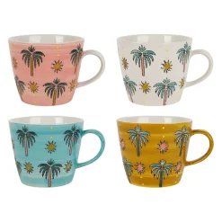 Tasses à thé x4 palmiers en grès multicolore 30cl - Palmisol