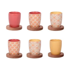 Tasses et sous-tasses x4 en grès multicolore 10cl - Rangoli