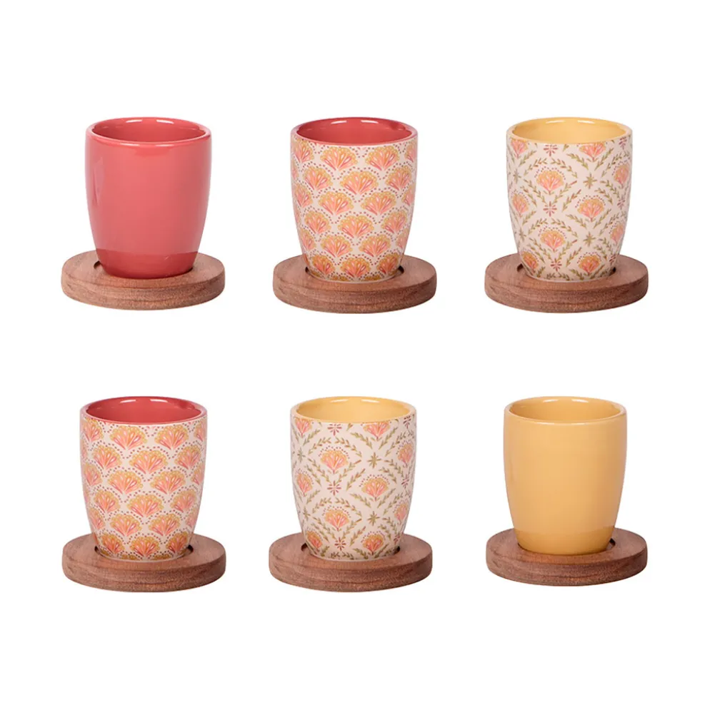 Tasses et sous-tasses x4 en grès multicolore 10cl - Rangoli