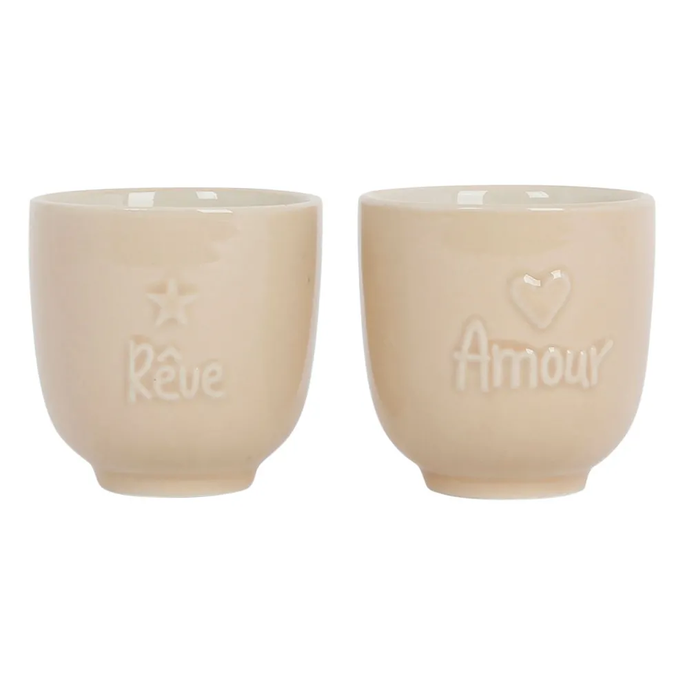 Tasses x2 beige 15cl en grès - famille