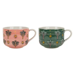 Tasses x2 palmiers en grès multicolore 60cl - Palmisol