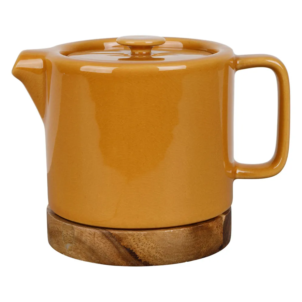 Théière en grès moutarde craquelé avec filtre 70cl - Nordika