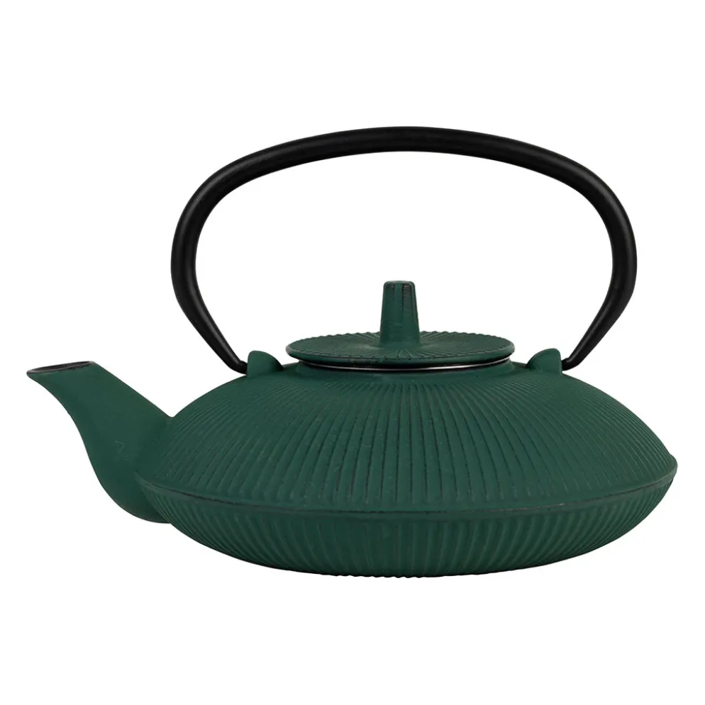 Théière plate en fonte vert avec filtre 70cl - Brin