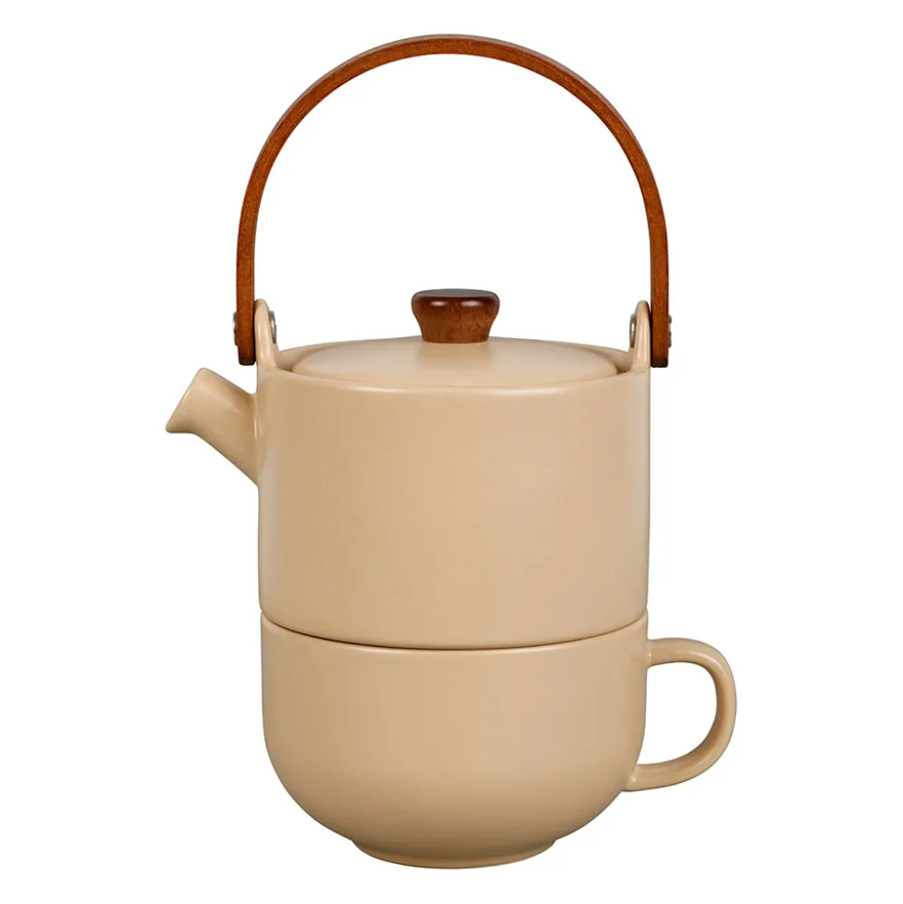 Théière solitaire en grès beige mat moucheté 40cl - Klosen