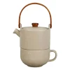 Théière solitaire en grès grège mat moucheté avec filtre 40cl - Klosen