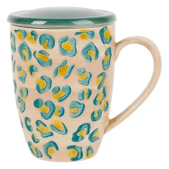 Tisanière en grès léopard écru et bleu avec filtre 30cl - Jungle pop