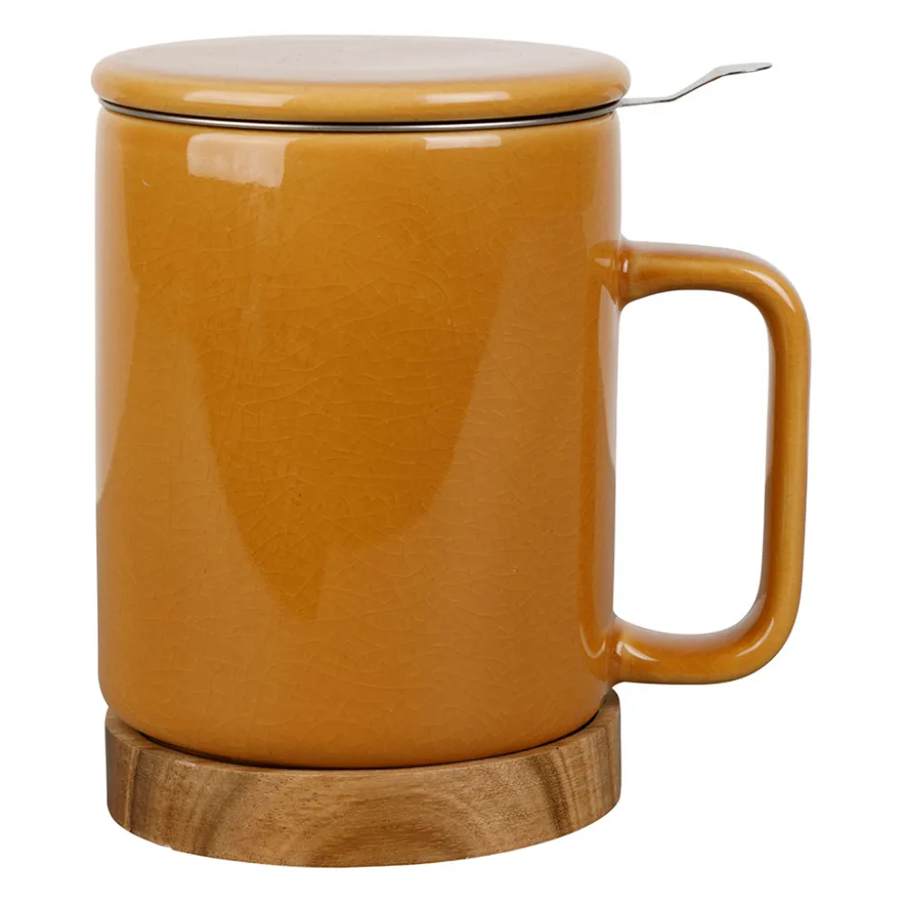 Tisanière en grès moutarde craquelé avec filtre 35cl - Nordika