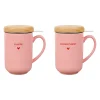 Tisanières x2 en céramique rose et rouge avec filtre 45cl - Douce amour