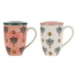 Tisanières x2 palmiers en grès multicolore avec filtre 30cl - Palmisol