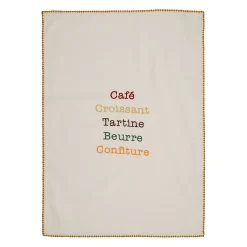 Torchon brodé en coton écru 50x70cm - Réveil gourmand