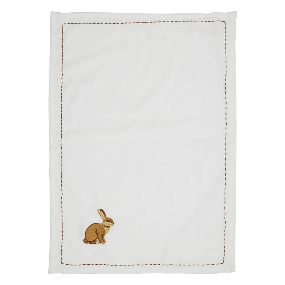 Torchon lapin en coton brun et écru 50x70cm - Ferme