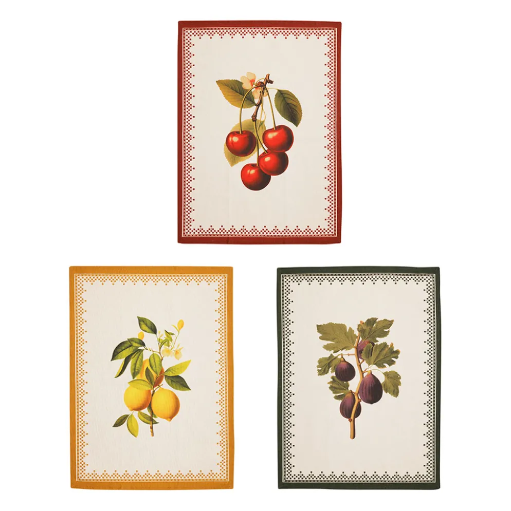 Torchons x3 en coton cerises, citrons, figues 50x70cm - Damoer