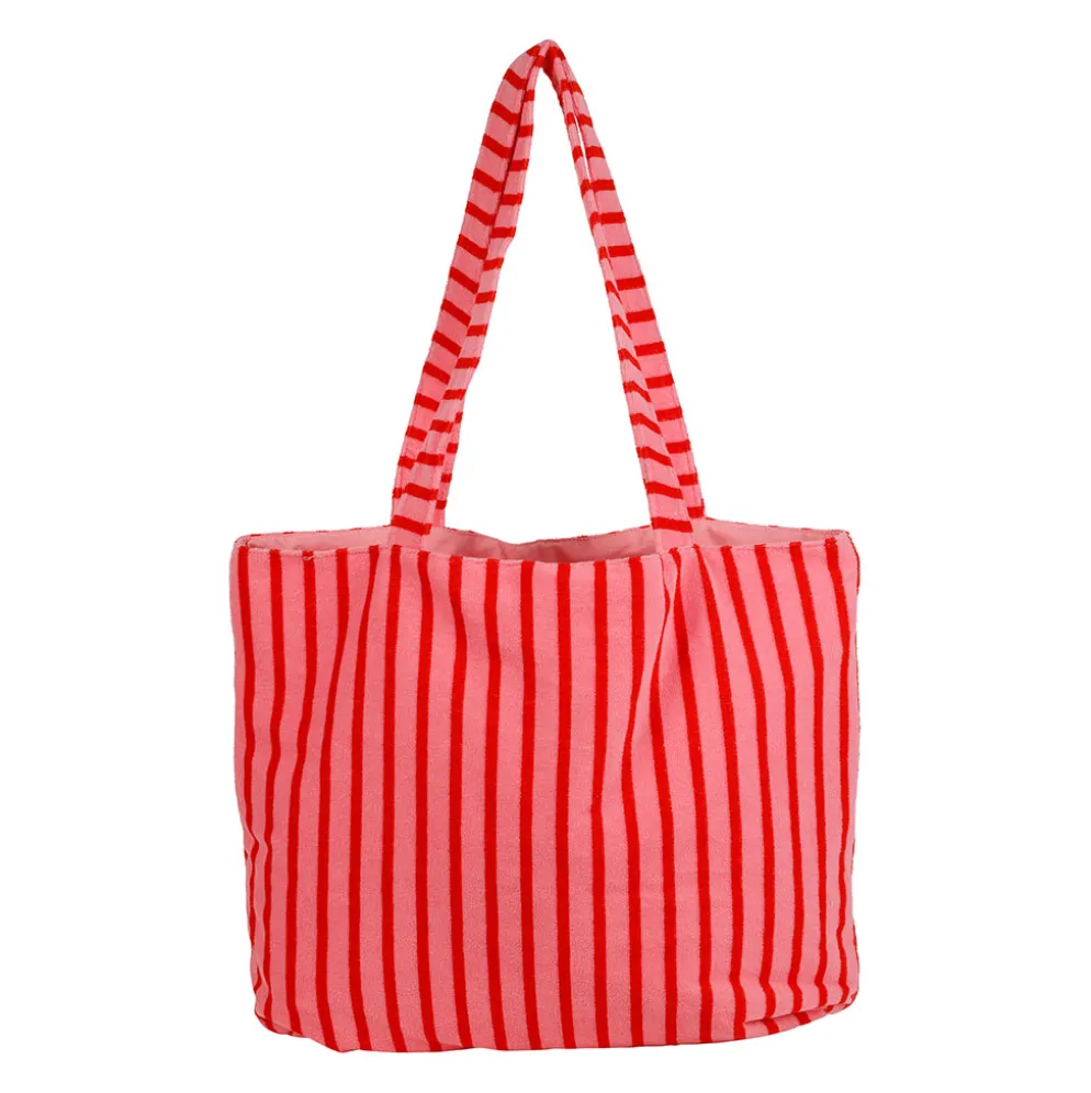 Tote bag en coton rayé rose et rouge - Douce amour