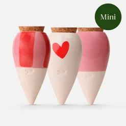 Trio mini diffuseur d'eau en argile : 1 rayé rose et rouge + 1 cœur + 1 rose - Olla