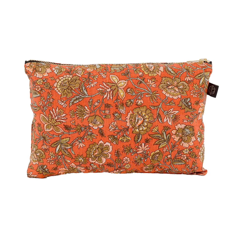 Trousse fleurie en lin terre brulée - Samara