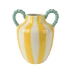 Vase Amphore en dolomite rayé jaune et bleu h26cm