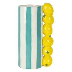Vase citron en dolomite rayé turquoise et jaune h21cm - Medi