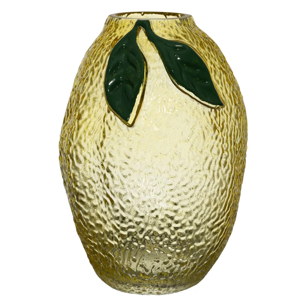Vase citron en verre fumé jaune h19cm - Medi