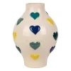 Vase cœur en porcelaine écru, bleu et jaune h29cm - Visage arty