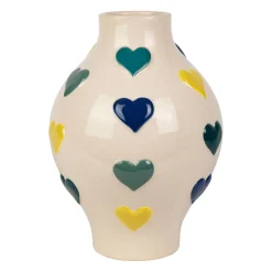 Vase cœur en porcelaine écru, bleu et jaune h29cm - Visage arty