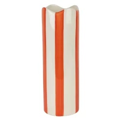 Vase cylindre en grès rayé corail et blanc h23cm - Artist