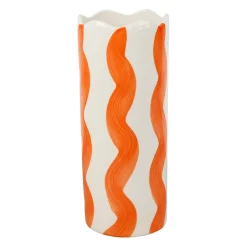 Vase cylindre en grès rayé orange et blanc h24cm - Artist