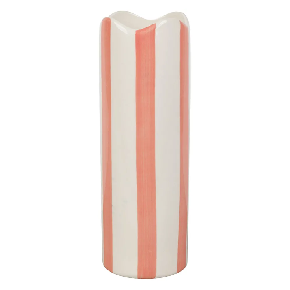 Vase cylindre en grès rayé rose et blanc h24cm - Artist
