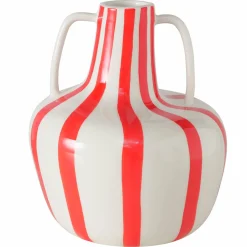 Vase en céramique rayé rouge et blanc h17cm - Londi