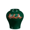 Vase en céramique vert et rouge h13cm