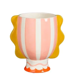 Vase en dolomite rayé rose et jaune h20cm