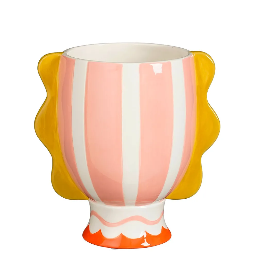 Vase en dolomite rayé rose et jaune h20cm