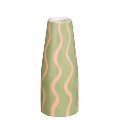 Vase en dolomite rayé vert et rose h21cm