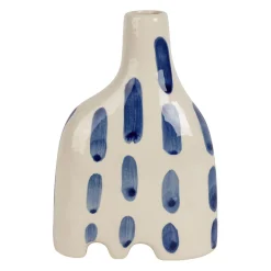 Vase en grès écru et bleu h19cm - Lumi